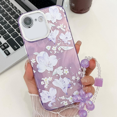 iPhone 17e / 16e Electroplating Flowers Plants Texture Wristband TPU Phone Case - Pale Purple FlowerFL11