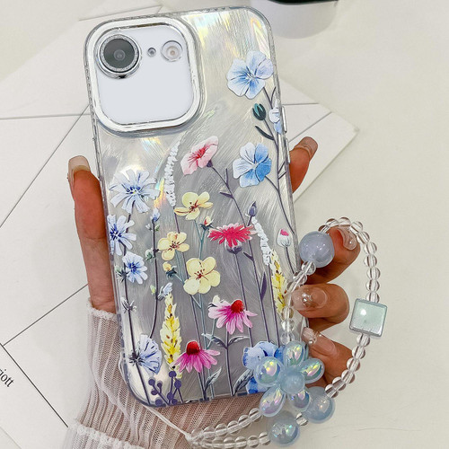 iPhone 17e / 16e Electroplating Flowers Plants Texture Wristband TPU Phone Case - Wildflower FL2