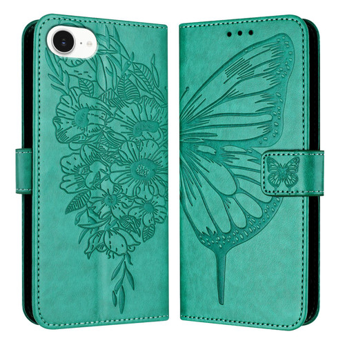 iPhone 17e / 16e Embossed Butterfly Leather Phone Case - Green
