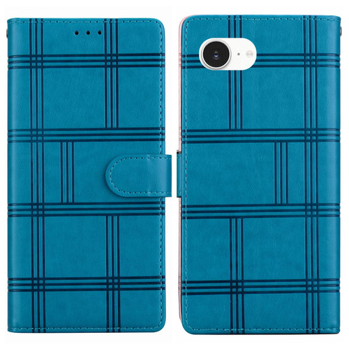 iPhone 17e / 16e Embossed Checkered Leather Phone Case - Blue