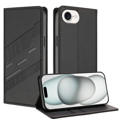 iPhone 17e / 16e Embossed Multi-functional Wallet Retro Leather Phone Case - Black