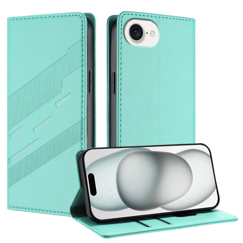iPhone 17e / 16e Embossed Multi-functional Wallet Retro Leather Phone Case - Mint Green