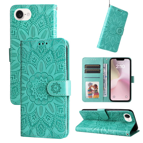 iPhone 17e / 16e Embossed Sunflower Leather Phone Case - Green