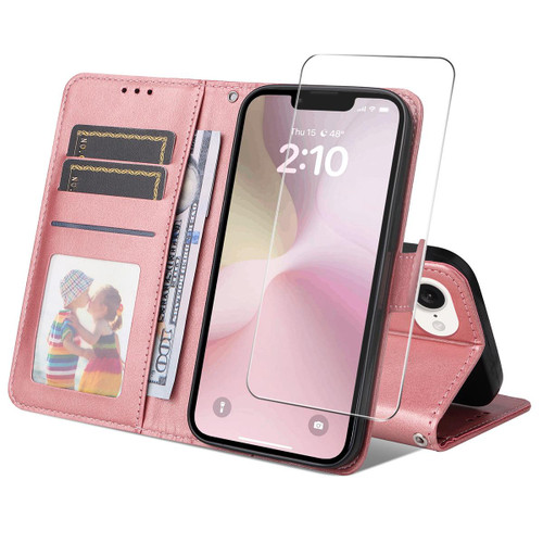 iPhone 17e / 16e ENKAY Card Wallet Calf Texture Leather Phone Case with Thickened Glue No White Edge Film - Pink