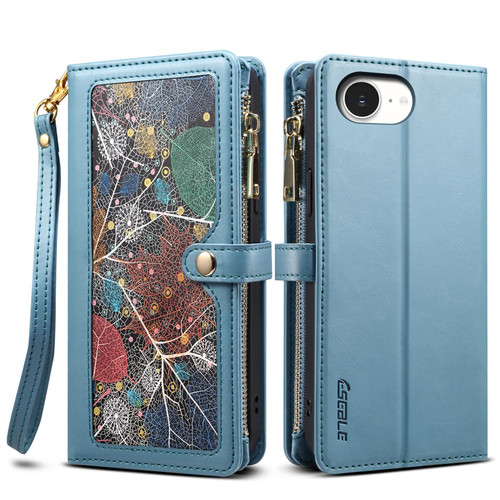 iPhone 17e / 16e ESEBLE Star Series Lanyard Zipper Wallet RFID Leather Case - Blue
