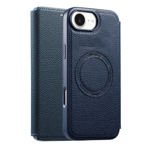 iPhone 17e / 16e ESEBLE Ultra-thin Card Slot Magnetic Vegan Leather Phone Case - Blue