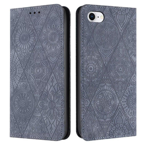 iPhone 17e / 16e Ethnic Embossed Adsorption Leather Phone Case - Grey