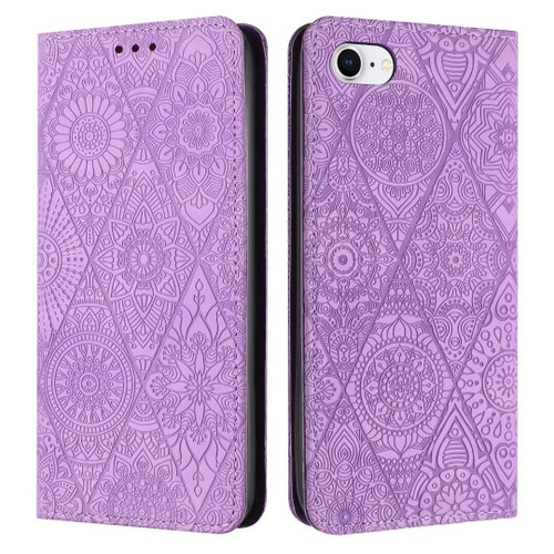 iPhone 17e / 16e Ethnic Embossed Adsorption Leather Phone Case - Purple