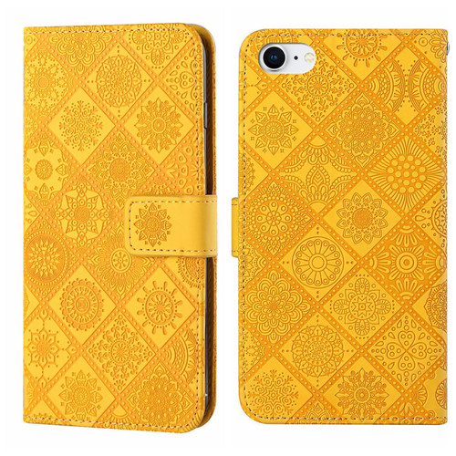 iPhone 17e / 16e Ethnic Style Embossed Pattern Leather Phone Case - Yellow