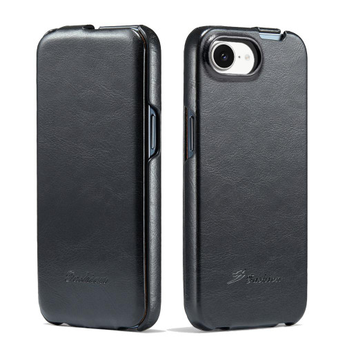iPhone 17e / 16e Fierre Shann 64 Texture Vertical Flip PU Leather Phone Case - Black
