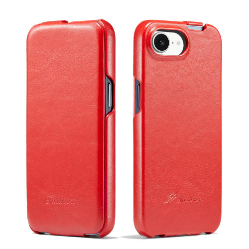 iPhone 17e / 16e Fierre Shann 64 Texture Vertical Flip PU Leather Phone Case - Red