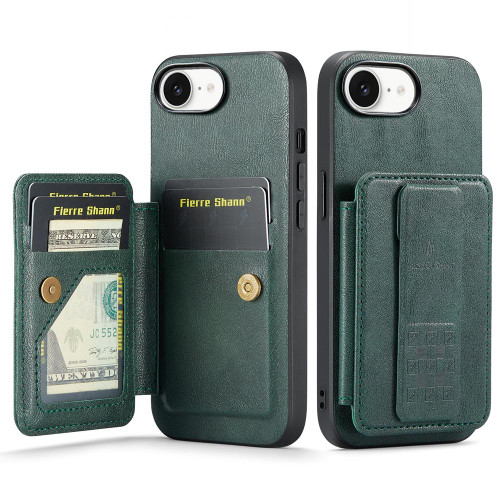 iPhone 17e / 16e Fierre Shann Oil Wax Cow Leather Card Holder Back Phone Case - Green