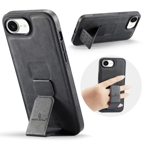 iPhone 17e / 16e Fierre Shann Oil Wax Cow Leather Holder Back Phone Case - Black