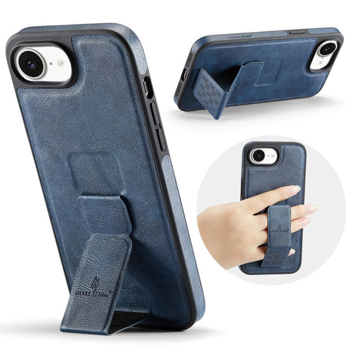iPhone 17e / 16e Fierre Shann Oil Wax Cow Leather Holder Back Phone Case - Blue