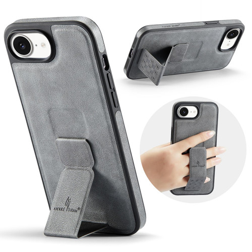 iPhone 17e / 16e Fierre Shann Oil Wax Cow Leather Holder Back Phone Case - Grey