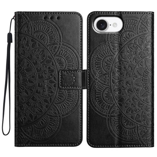 iPhone 17e / 16e Flower Embossed Leather Phone Case - Black