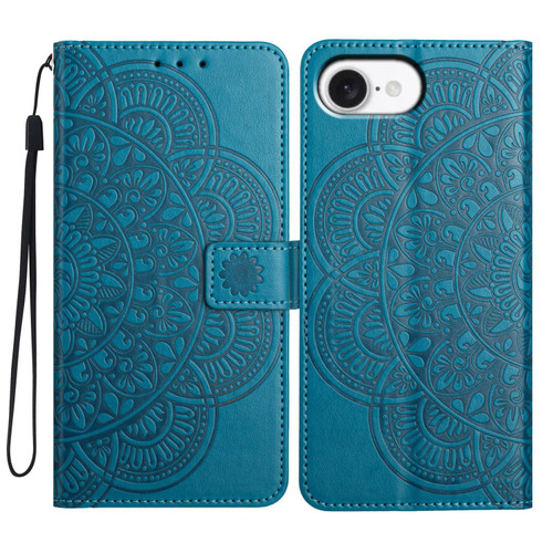 iPhone 17e / 16e Flower Embossed Leather Phone Case - Blue