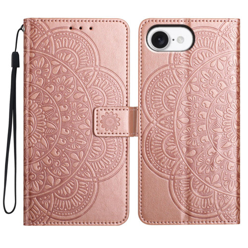 iPhone 17e / 16e Flower Embossed Leather Phone Case - Rose Gold