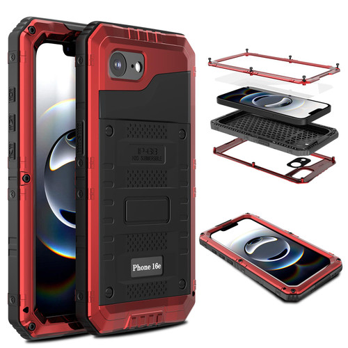 iPhone 17e / 16e Four-proof Metal Hybrid Silicone Phone Case - Red