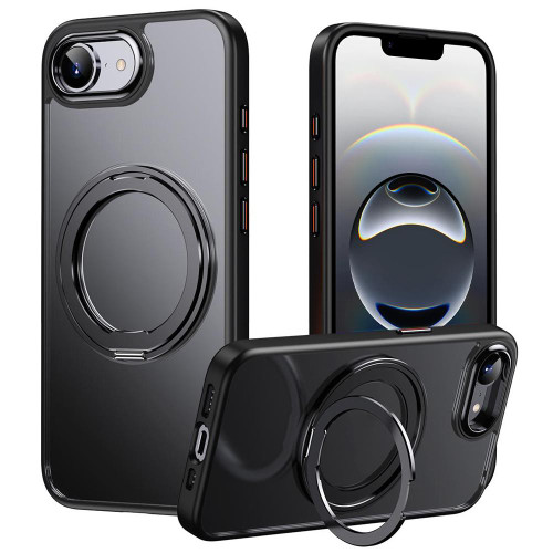 iPhone 17e / 16e Frosted 360 Degree MagSafe Magnetic Holder Phone Case - Black