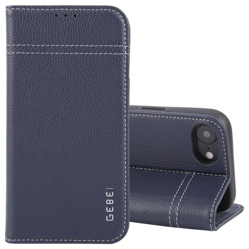 iPhone 17e / 16e GEBEI Top-grain Horizontal Flip Leather Phone Case - Blue