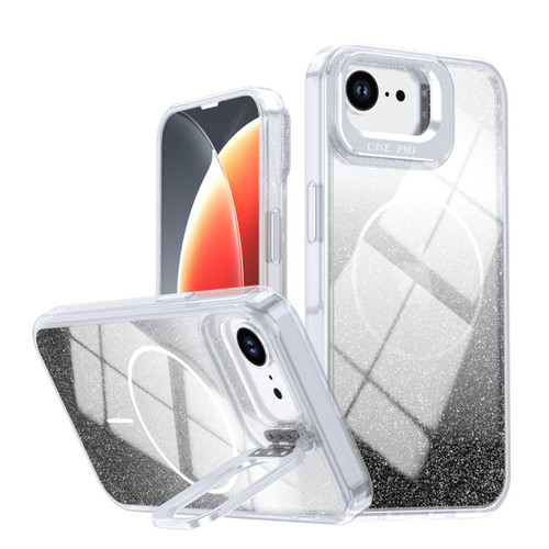 iPhone 17e / 16e Glitter Gradient Magnetic Lens Frame Holder Phone Case - Black