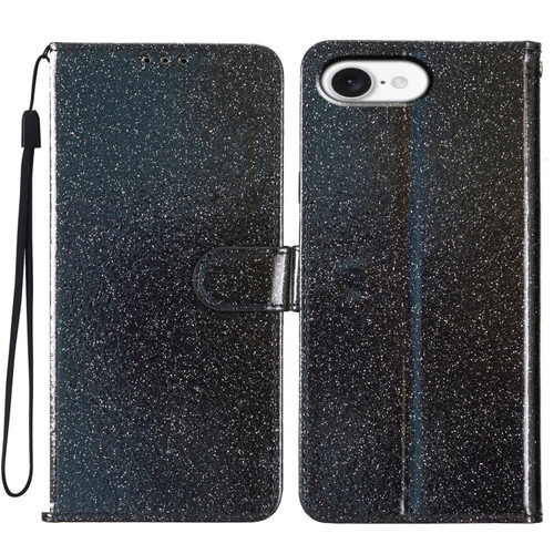 iPhone 17e / 16e Glitter Powder Flip Leather Phone Case - Black