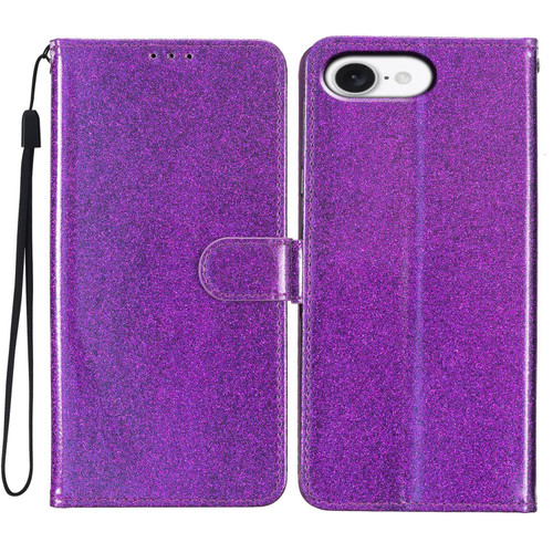 iPhone 17e / 16e Glitter Powder Flip Leather Phone Case - Purple