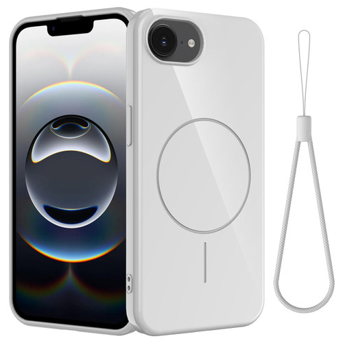 iPhone 17e / 16e Glossy TPU Shockproof MagSafe Phone Case with Lanyard - White