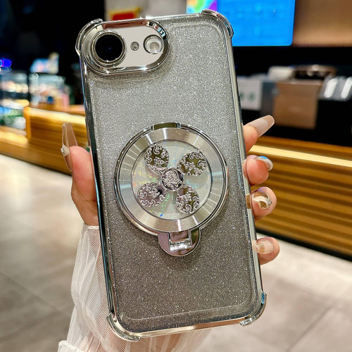 iPhone 17e / 16e Gradient Glitter Spinning Top Holder Phone Case - Silver
