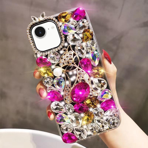 iPhone 17e / 16e Handmade Bling Rhinestone Gemstone Fox PC Phone Case - Purple