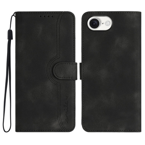 iPhone 17e / 16e Heart Pattern Skin Feel Leather Phone Case - Black