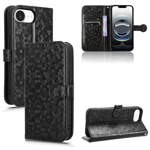 iPhone 17e / 16e Honeycomb Dot Texture Leather Phone Case - Black