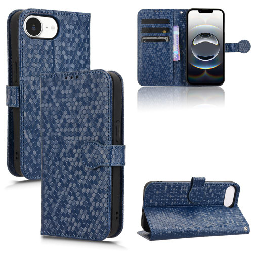 iPhone 17e / 16e Honeycomb Dot Texture Leather Phone Case - Blue