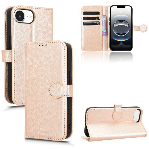 iPhone 17e / 16e Honeycomb Dot Texture Leather Phone Case - Gold