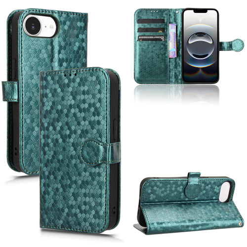 iPhone 17e / 16e Honeycomb Dot Texture Leather Phone Case - Green
