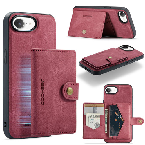 iPhone 17e / 16e JEEHOOD J01 Retro Magnetic Detachable Wallet Phone Case - Red