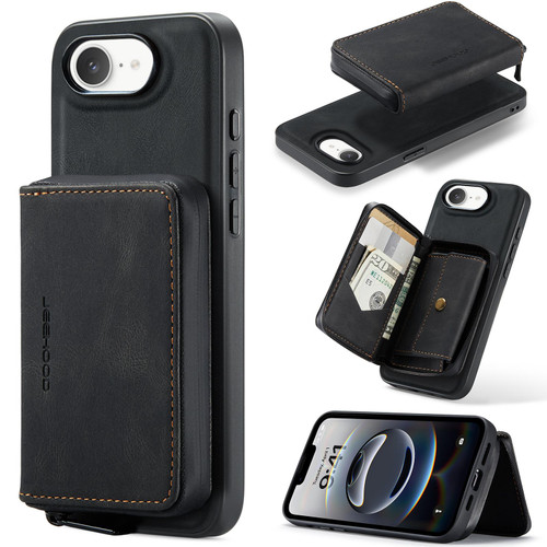 iPhone 17e / 16e JEEHOOD J02 Magnetic Zipper Horizontal Flip Leather Phone Case - Black
