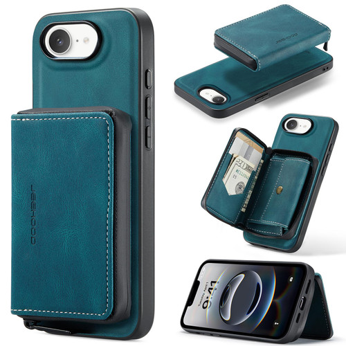 iPhone 17e / 16e JEEHOOD J02 Magnetic Zipper Horizontal Flip Leather Phone Case - Blue