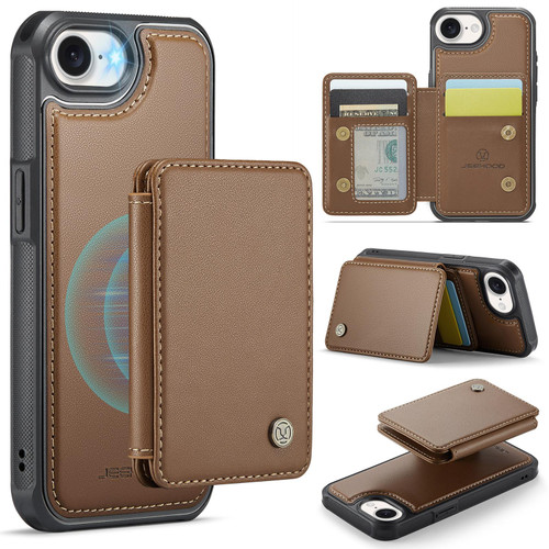 iPhone 17e / 16e JEEHOOD J05 Business Magnetic Style RFID Leather Phone Case - Brown