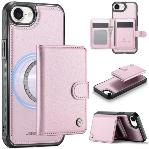 iPhone 17e / 16e JEEHOOD J09 Buckle Card Bag MagSafe Magnetic Style RFID Leather Phone Case - Pink