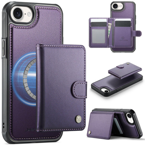 iPhone 17e / 16e JEEHOOD J09 Buckle Card Bag MagSafe Magnetic Style RFID Leather Phone Case - Purple