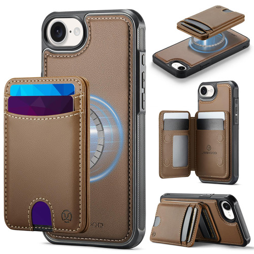 iPhone 17e / 16e JEEHOOD J10 Flip Card Bag MagSafe Split RFID Leather Phone Case - Brown