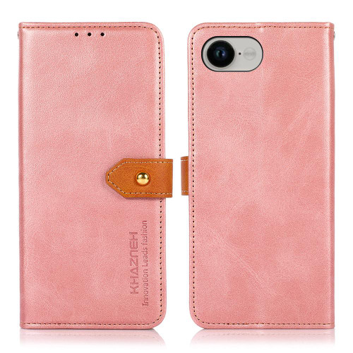 iPhone 17e / 16e KHAZNEH Dual-color Cowhide Texture Flip Leather Phone Case - Rose Gold