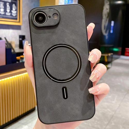 iPhone 17e / 16e Lambskin Faux Leather Magnetic Phone Case - Black