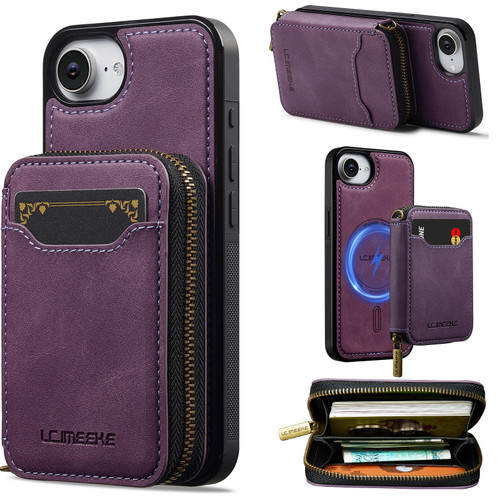 iPhone 17e / 16e LC.IMEEKE L6 Series Zipper Card Bag MagSafe Magnetic Phone Case - Purple