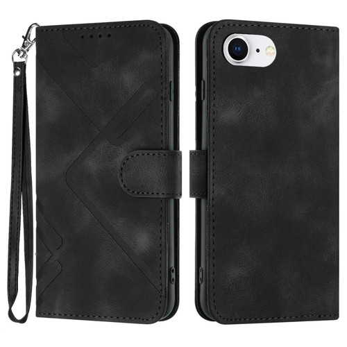 iPhone 17e / 16e Line Pattern Skin Feel Leather Phone Case - Black