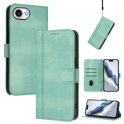iPhone 17e / 16e Line Splicing Buckle Retro Leather Phone Case - Mint Green