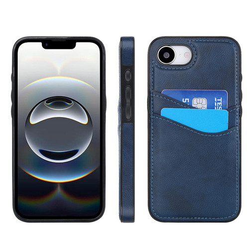iPhone 17e / 16e Litchi Leather Skin Card Slots Phone Case - Blue