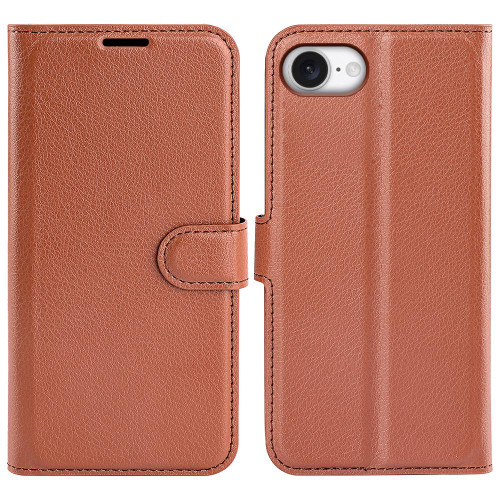 iPhone 17e / 16e Litchi Texture Horizontal Flip Leather Phone Case with Holder - Brown